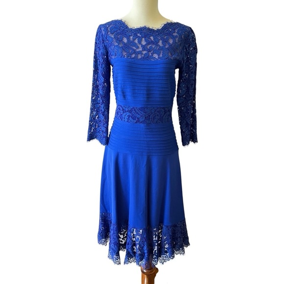 TADASHI SHOJI DRESS S BLOUSON FITTED LACE WEDDING MOTHER OF BRIDE GROOM  ELEGANT - Picture 2 of 12